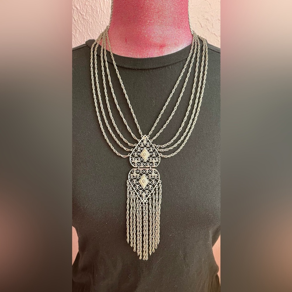 Vintage Silver Multi-Layer Statement Necklace 70’s - image 6